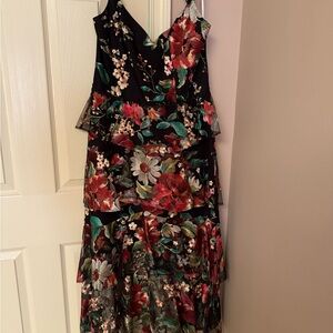 Marchesa Black and Red Asymmetrical Sundress Spaghetti Strap